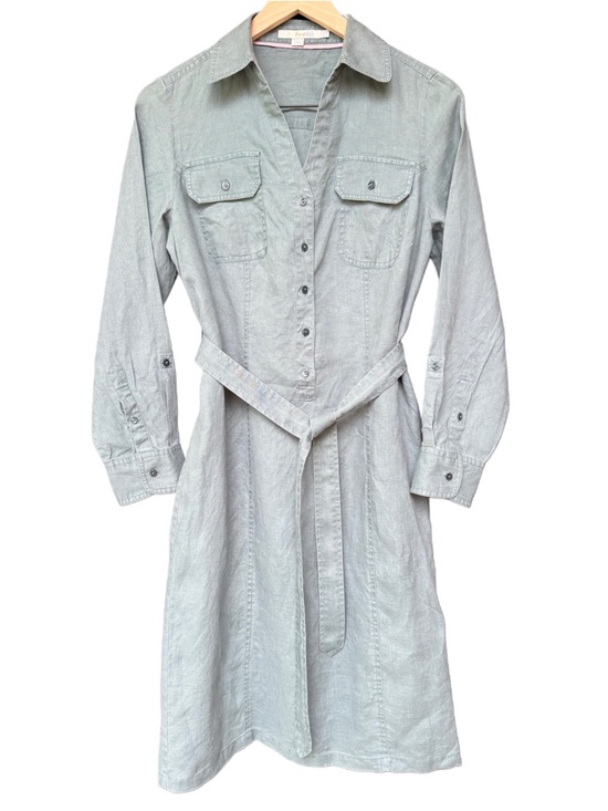 Boden Dresses & Skirts - Boden Linen Roll Sleeve Shirt Dress with Waist Tie | Gray-Green | Size 6
